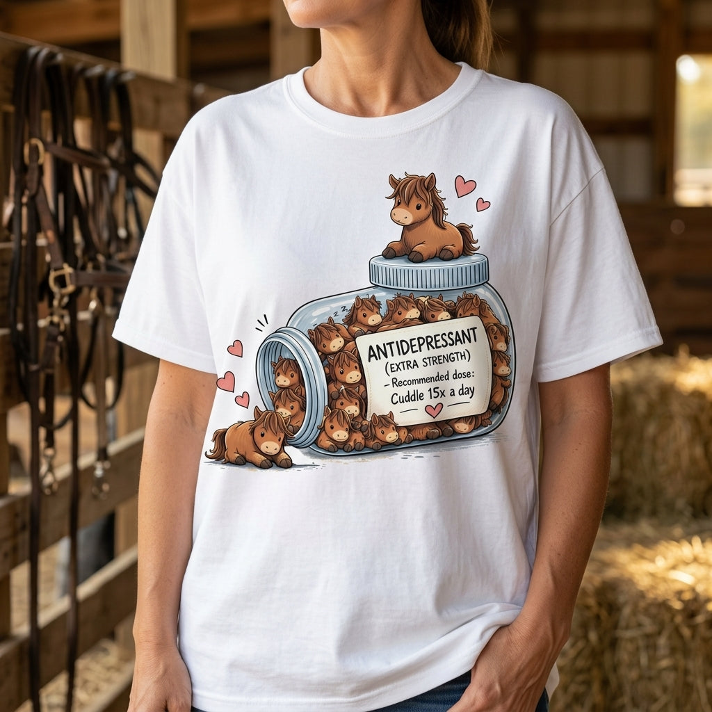 Cute Horse Lover Antidepressant Shirt – Funny Horse Hugs Therapy Gift