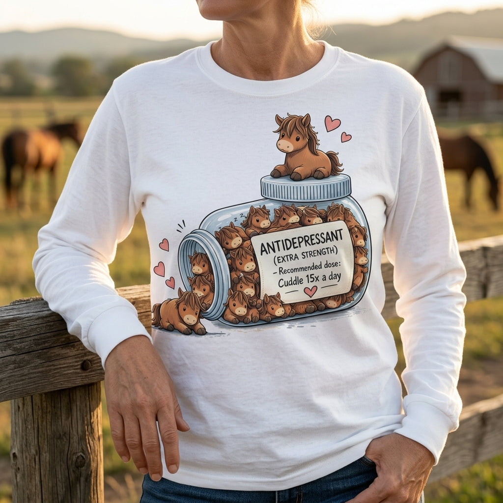 Cute Horse Lover Antidepressant Shirt – Funny Horse Hugs Therapy Gift