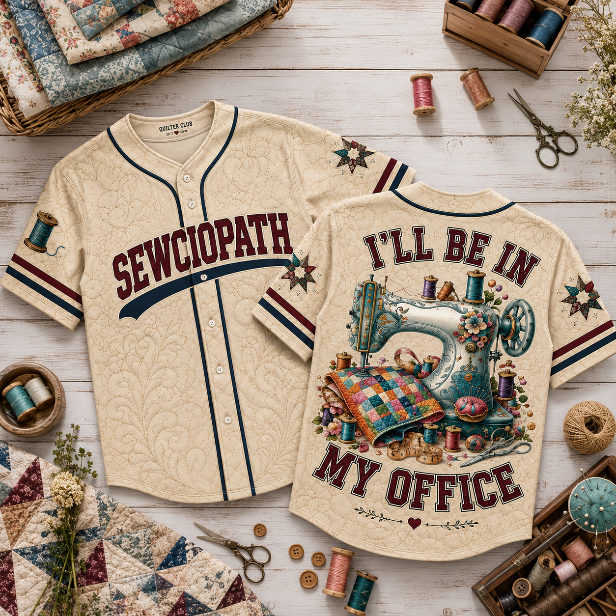 I'll Be In My Office Sewer Quilter Baseball Jersey - Quilt Lover Gift Shirt