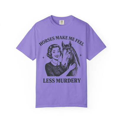 Horse Lover T-Shirt Horses Make Me Feel Less Murdery Vintage Graphic - size reference