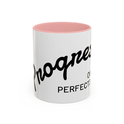 Happiness Over Perfection Accent Coffee Mug Inspirational Ceramic Tea Cup - detail view