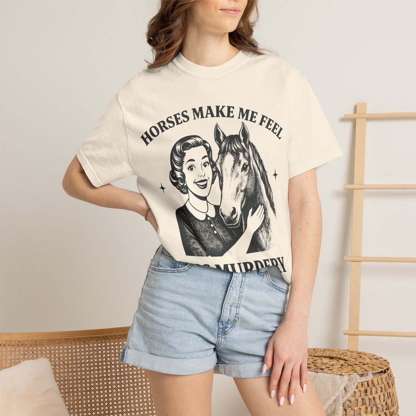 Horse Lover T-Shirt Horses Make Me Feel Less Murdery Vintage Graphic - view 15