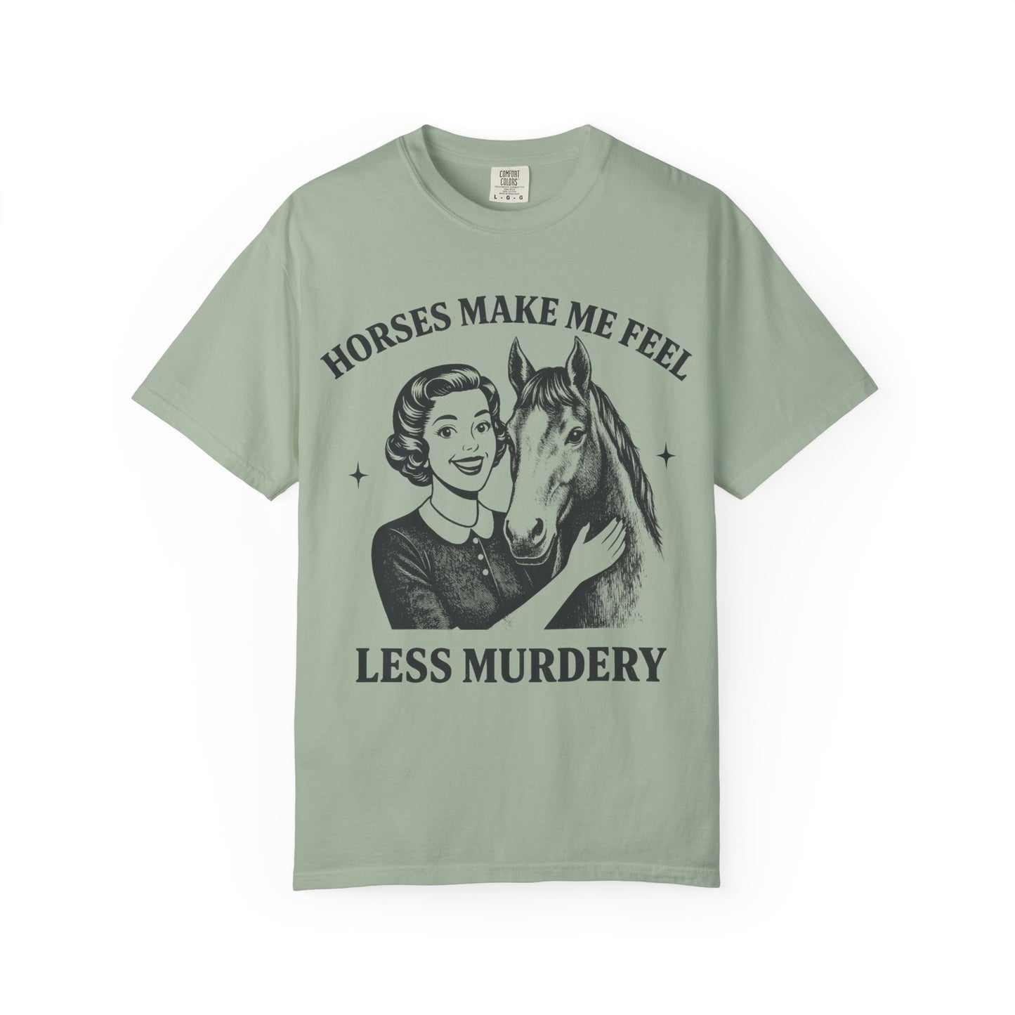 Horse Lover T-Shirt Horses Make Me Feel Less Murdery Vintage Graphic - detail view