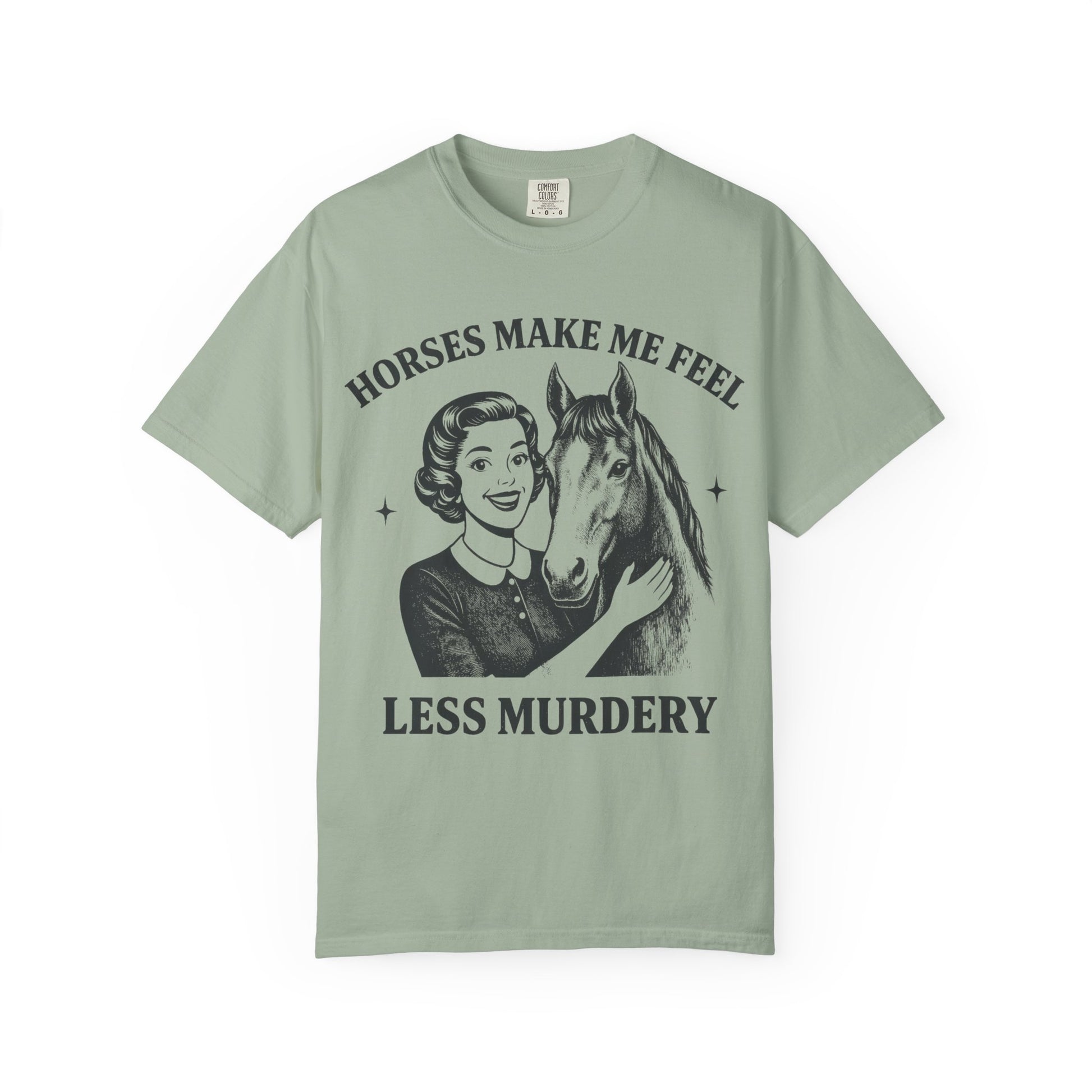 Horse Lover T-Shirt Horses Make Me Feel Less Murdery Vintage Graphic - detail view