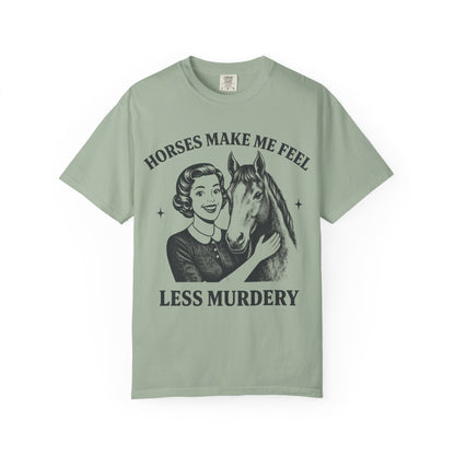 Horse Lover T-Shirt Horses Make Me Feel Less Murdery Vintage Graphic - detail view