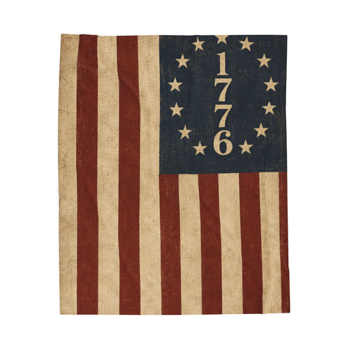 1776 American Flag Velveteen Plush Blanket Vintage Betsy Ross Patriotic Throw