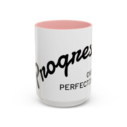 Happiness Over Perfection Accent Coffee Mug Inspirational Ceramic Tea Cup - worn view