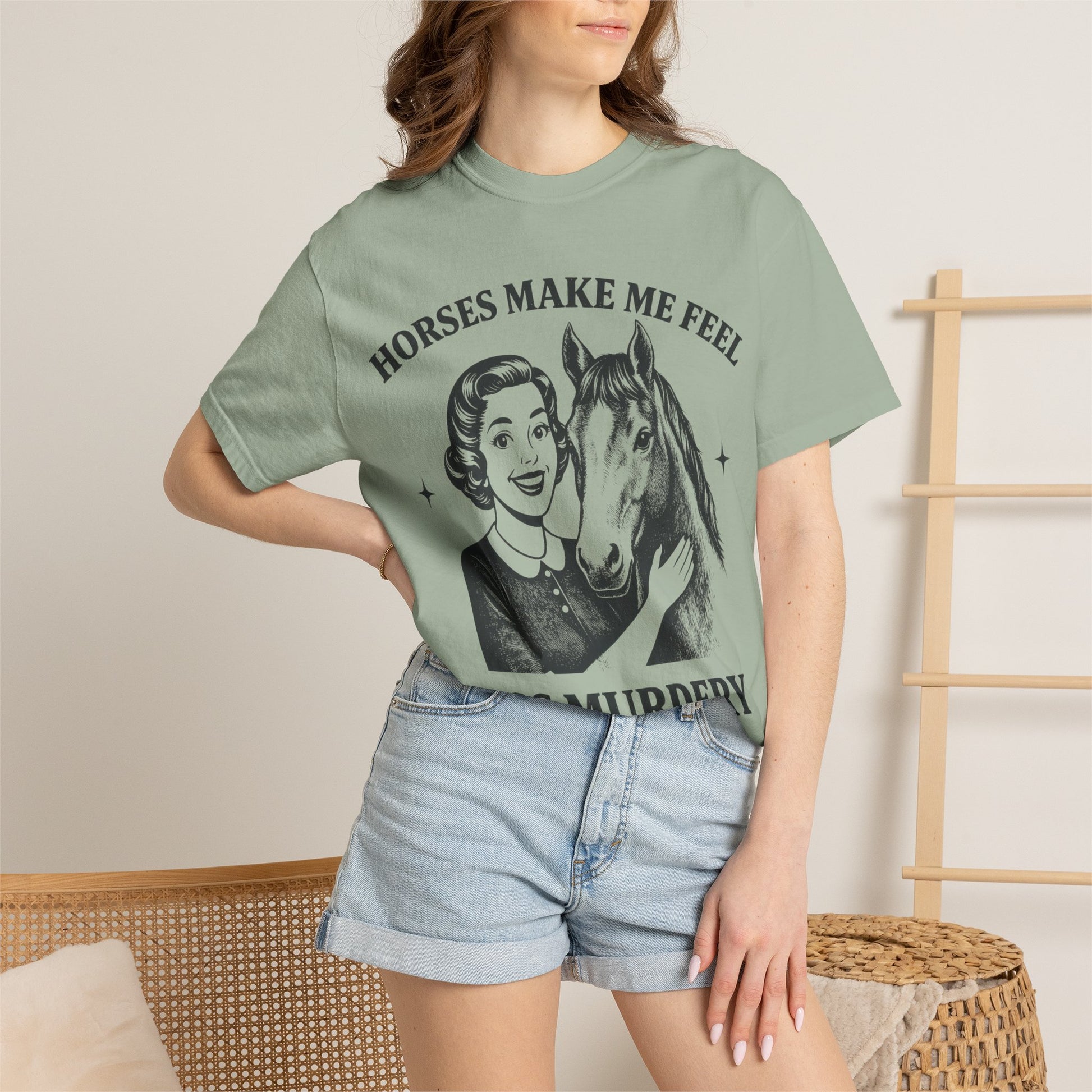 Horse Lover T-Shirt Horses Make Me Feel Less Murdery Vintage Graphic - view 18