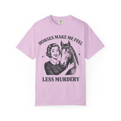 Horse Lover T-Shirt Horses Make Me Feel Less Murdery Vintage Graphic - worn view