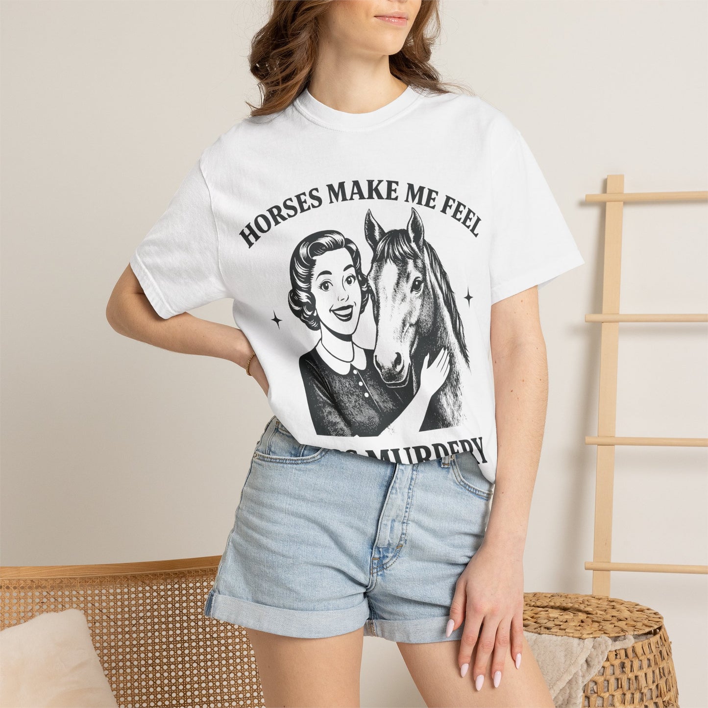 Horse Lover T-Shirt Horses Make Me Feel Less Murdery Vintage Graphic - view 11