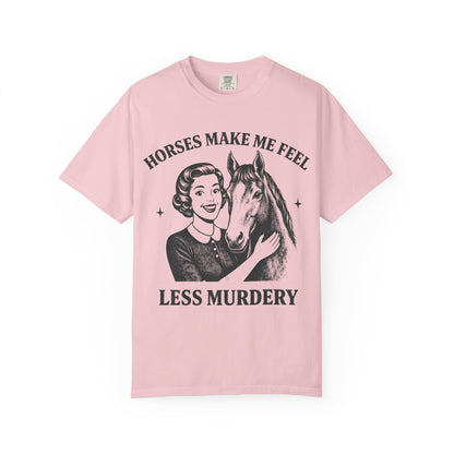 Horse Lover T-Shirt Horses Make Me Feel Less Murdery Vintage Graphic - flat lay