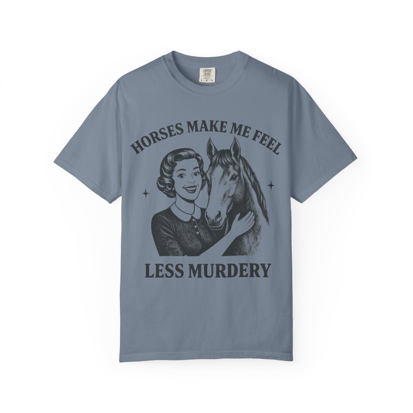 Horse Lover T-Shirt Horses Make Me Feel Less Murdery Vintage Graphic - close-up