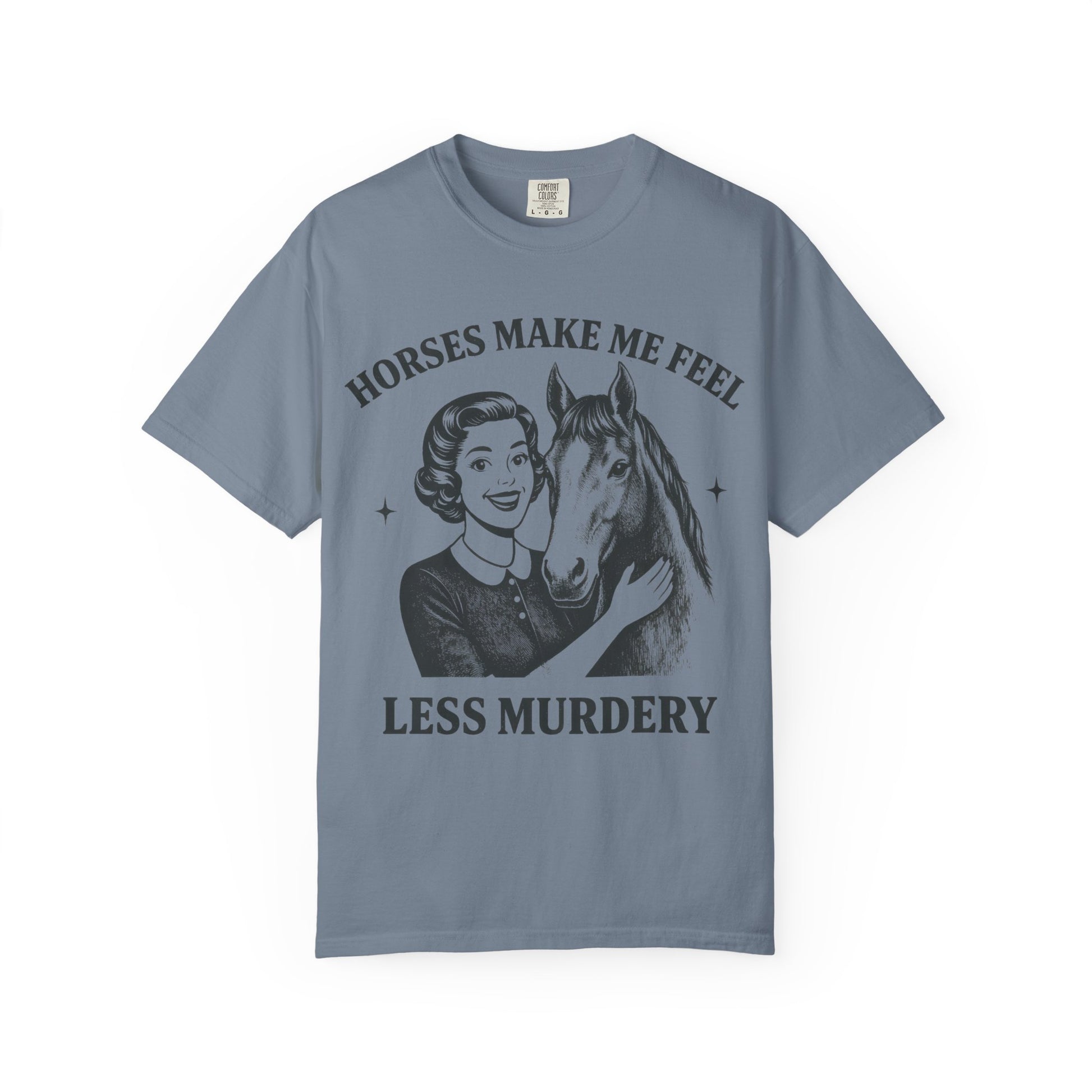 Horse Lover T-Shirt Horses Make Me Feel Less Murdery Vintage Graphic - close-up