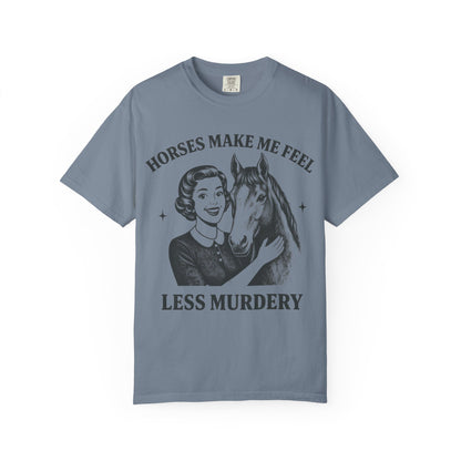 Horse Lover T-Shirt Horses Make Me Feel Less Murdery Vintage Graphic - close-up
