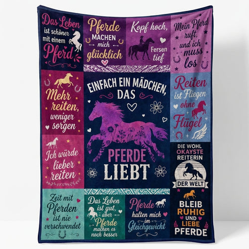 Just A Girl Love Horse GER Custom Fleece Blanket - Personalized Gift