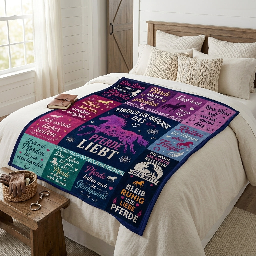 Just A Girl Love Horse GER Custom Fleece Blanket - Personalized Gift
