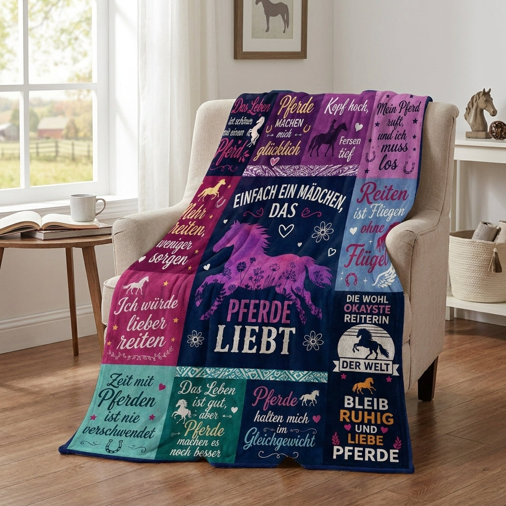 Just A Girl Love Horse GER Custom Fleece Blanket - Personalized Gift