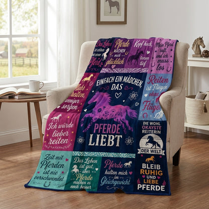 Just A Girl Love Horse GER Custom Fleece Blanket - Personalized Gift