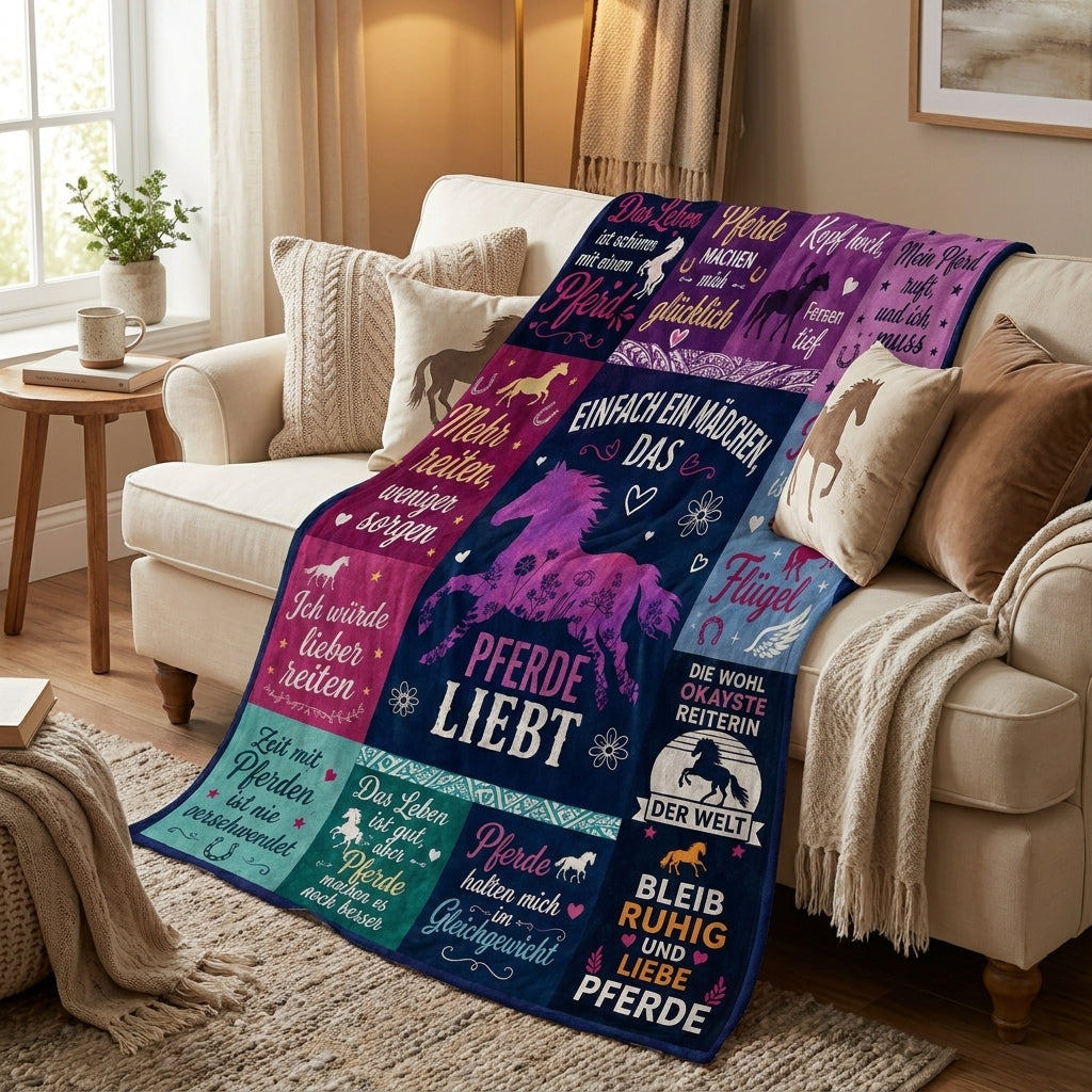 Just A Girl Love Horse GER Custom Fleece Blanket - Personalized Gift