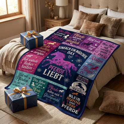 Just A Girl Love Horse GER Custom Fleece Blanket - Personalized Gift