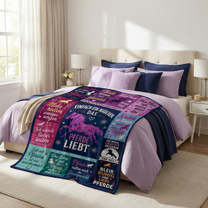 Just A Girl Love Horse GER Custom Fleece Blanket - Personalized Gift