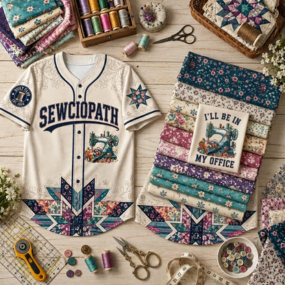 I'll Be In My Office Sewer Quilter Baseball Jersey - Quilt Lover Gift Shirt (Style 2)