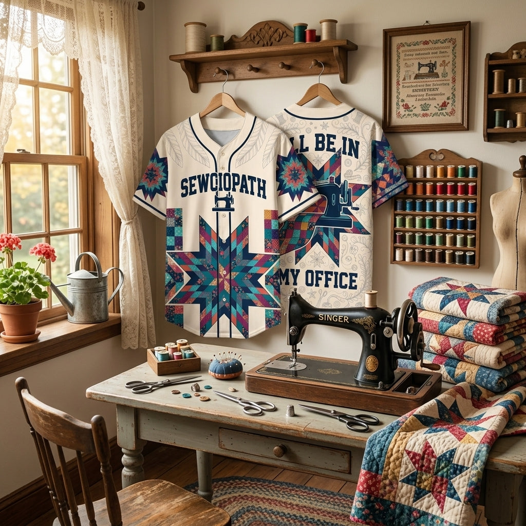 I'll Be In My Office Sewer Quilter Baseball Jersey - Quilt Lover Gift Shirt (Style 4)