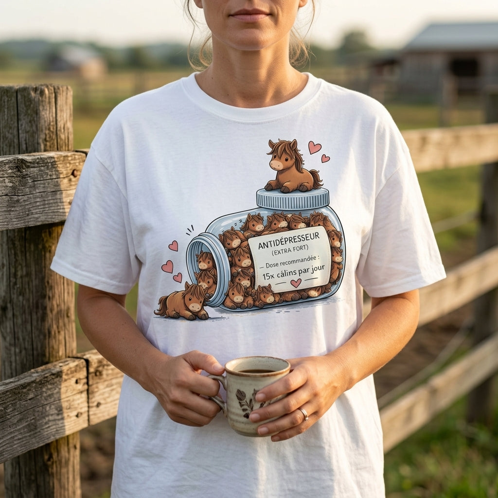 T-Shirt Cheval Antidépresseur Humoristique – Cadeau Amoureux des Chevaux
