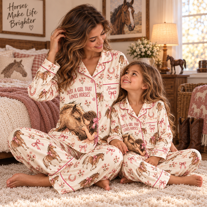 Horse Girl Pajamas Set Long or Short Style, Kid Youth Size Available