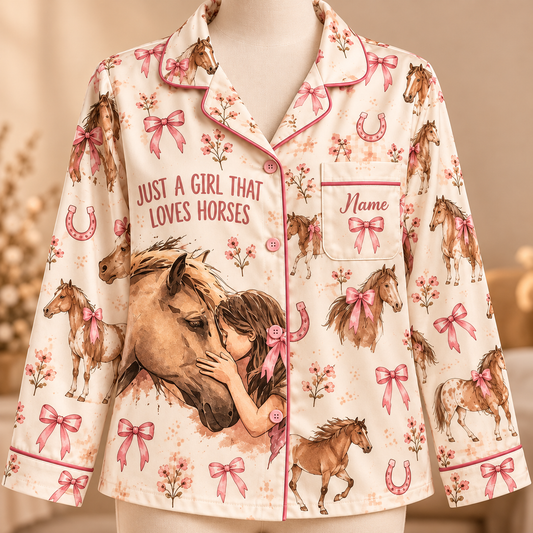 Horse Girl Pajamas Set Long or Short Style, Kid Youth Size Available