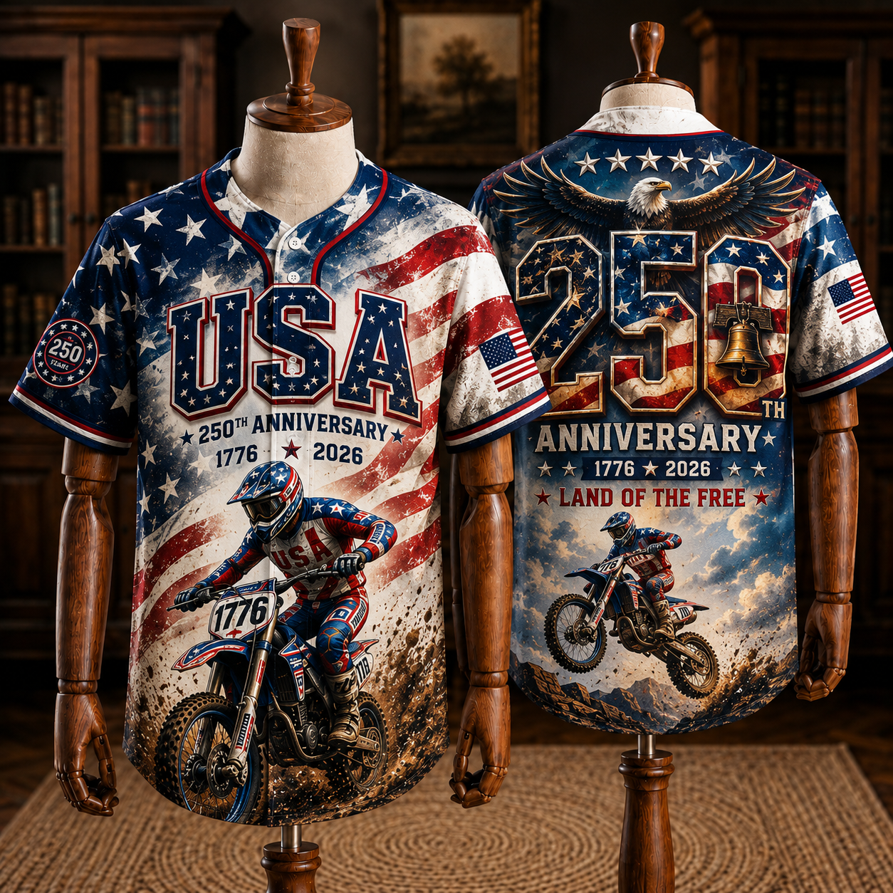 Motocross rider baseball jersey mockup with patriotic A250 design