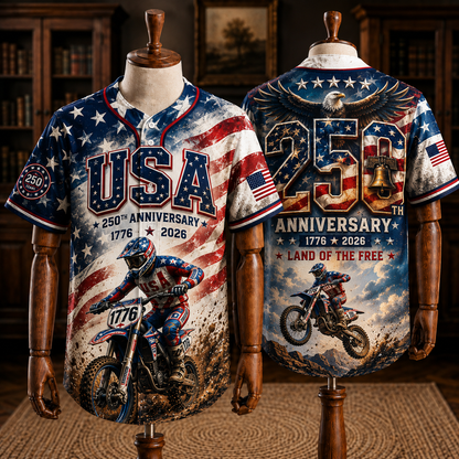 Motocross rider baseball jersey mockup with patriotic A250 design