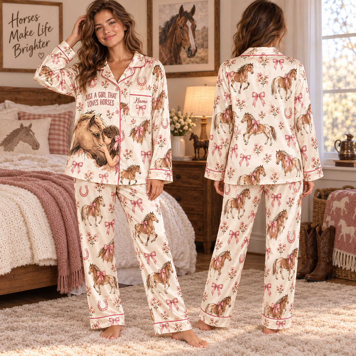 Horse Girl Pajamas Set Long or Short Style, Kid Youth Size Available