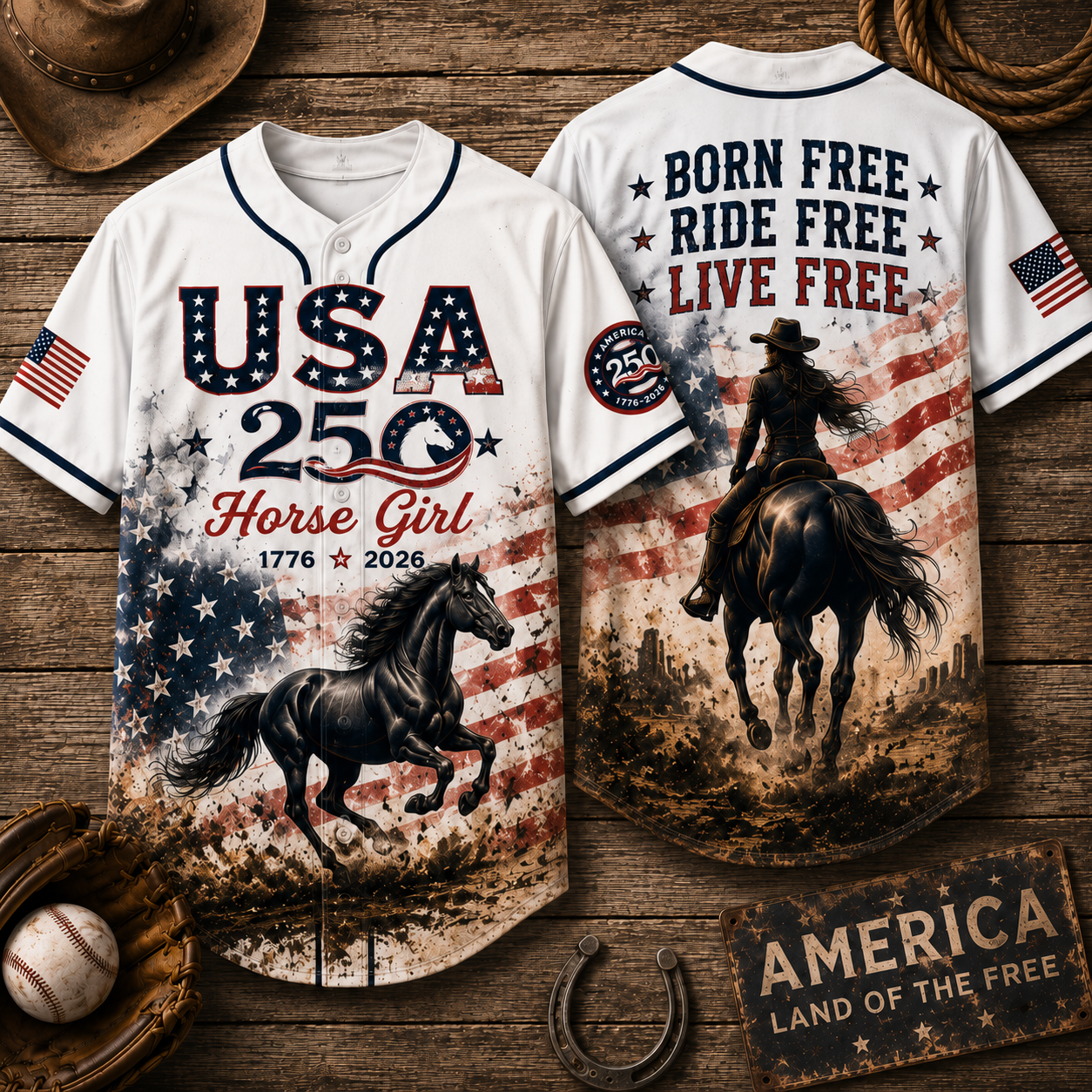 USA 250th anniversary horse lover jersey with equestrian patriotic style