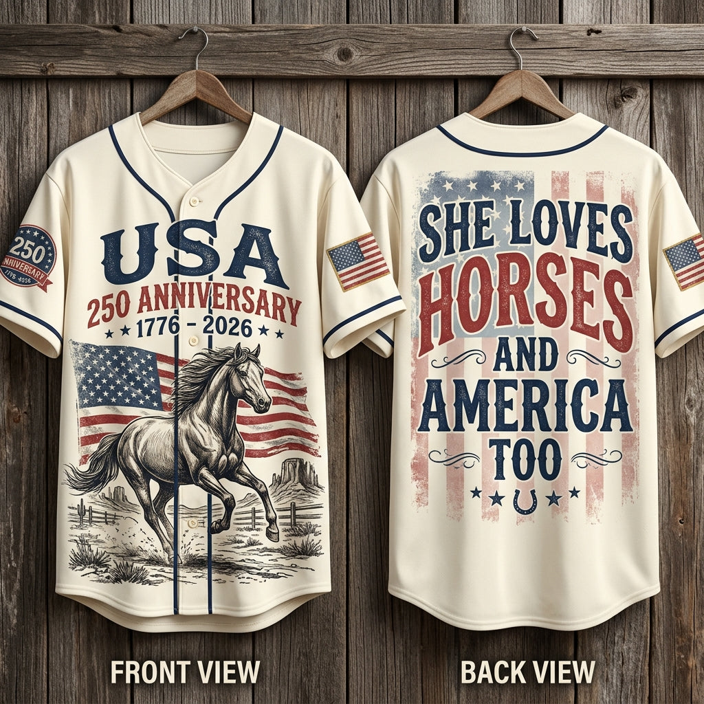 Horse lover baseball jersey lifestyle mockup with patriotic American flag design